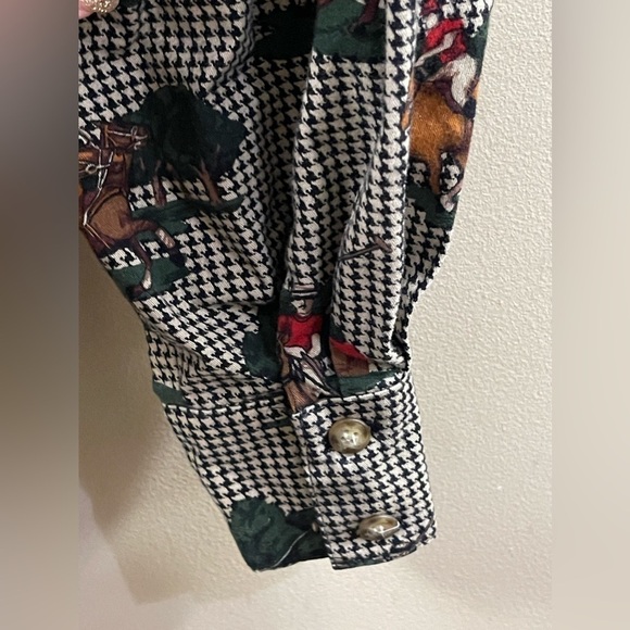 Vintage Fenwick Houndstooth Horse & Polo Players Women’s Button Down Size 10 - Picture 5 of 7